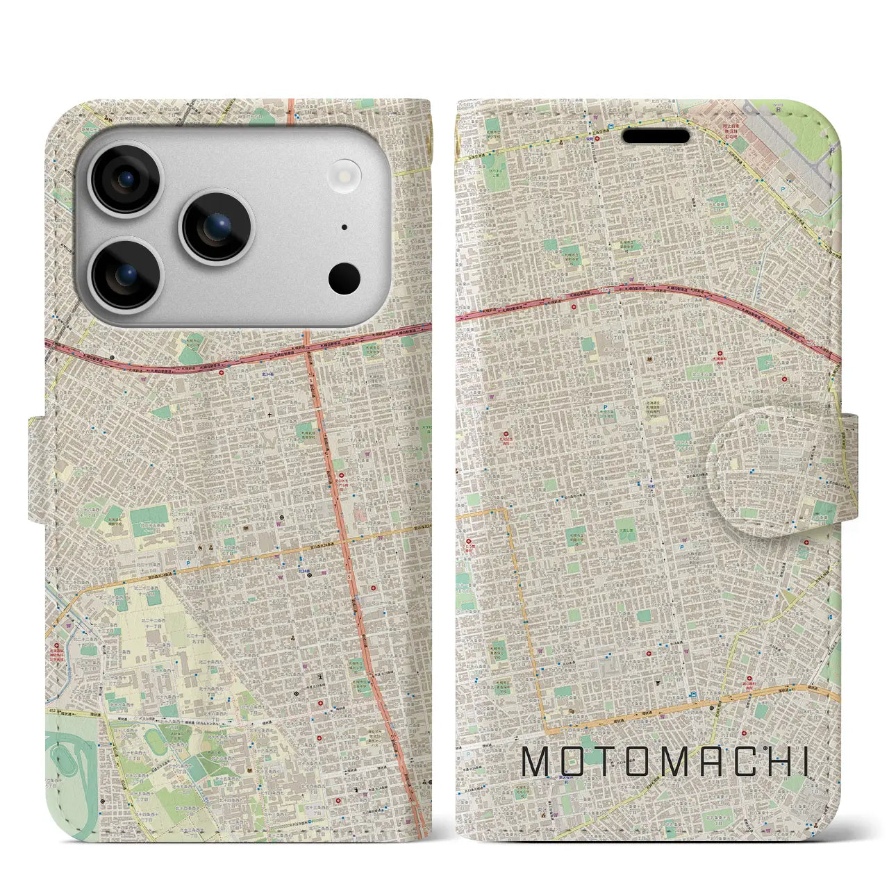 【元町(北海道)】地図柄iPhoneケース(手帳タイプ)