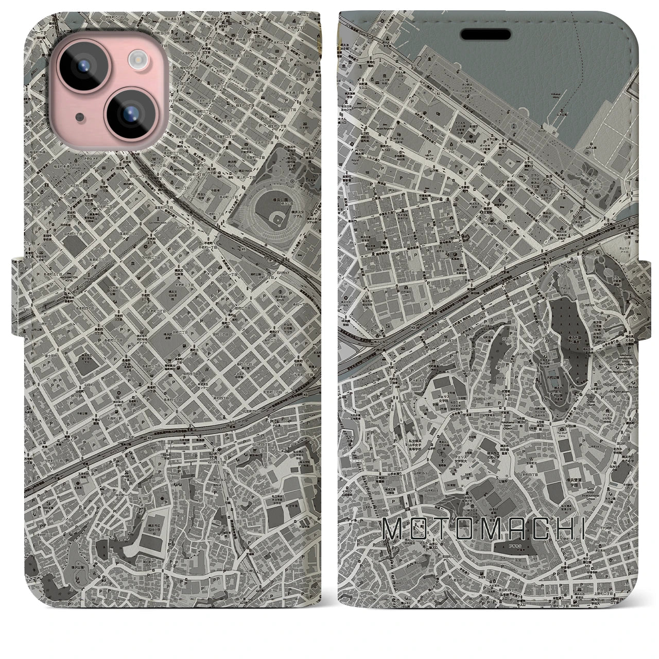 【元町(神奈川県)】地図柄iPhoneケース(手帳タイプ)