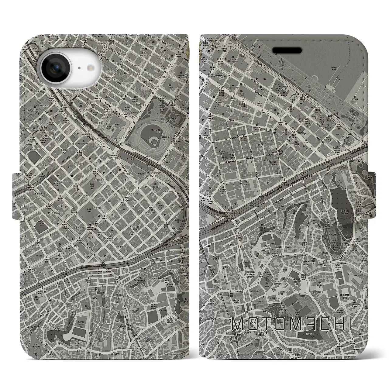 【元町(神奈川県)】地図柄iPhoneケース(手帳タイプ)