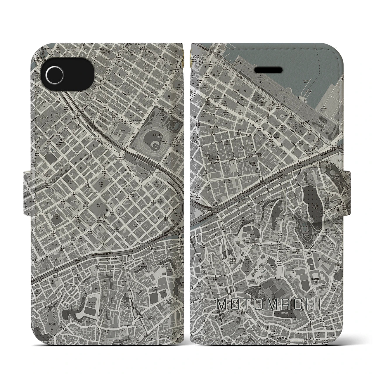 【元町(神奈川県)】地図柄iPhoneケース(手帳タイプ)