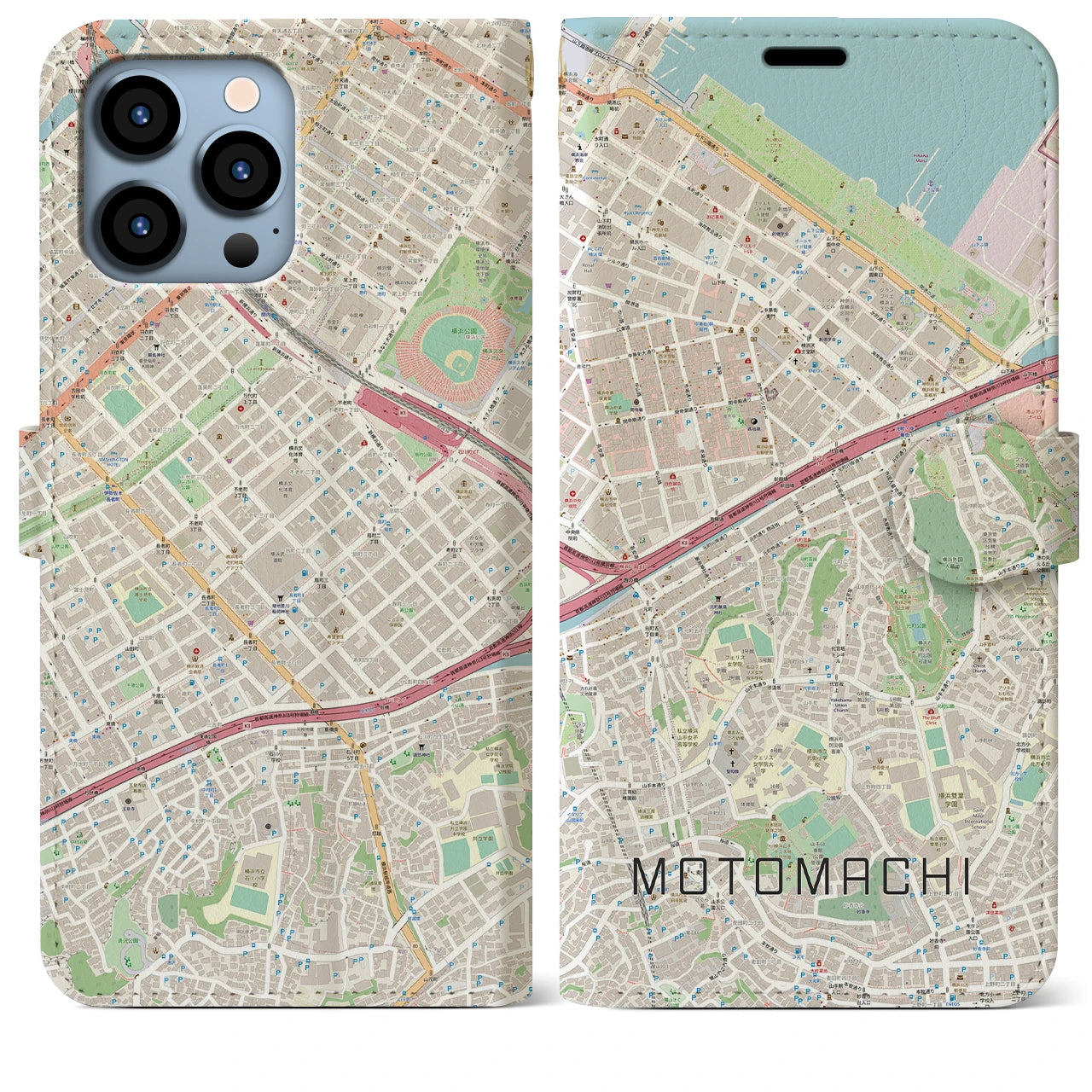 【元町(神奈川県)】地図柄iPhoneケース(手帳タイプ)