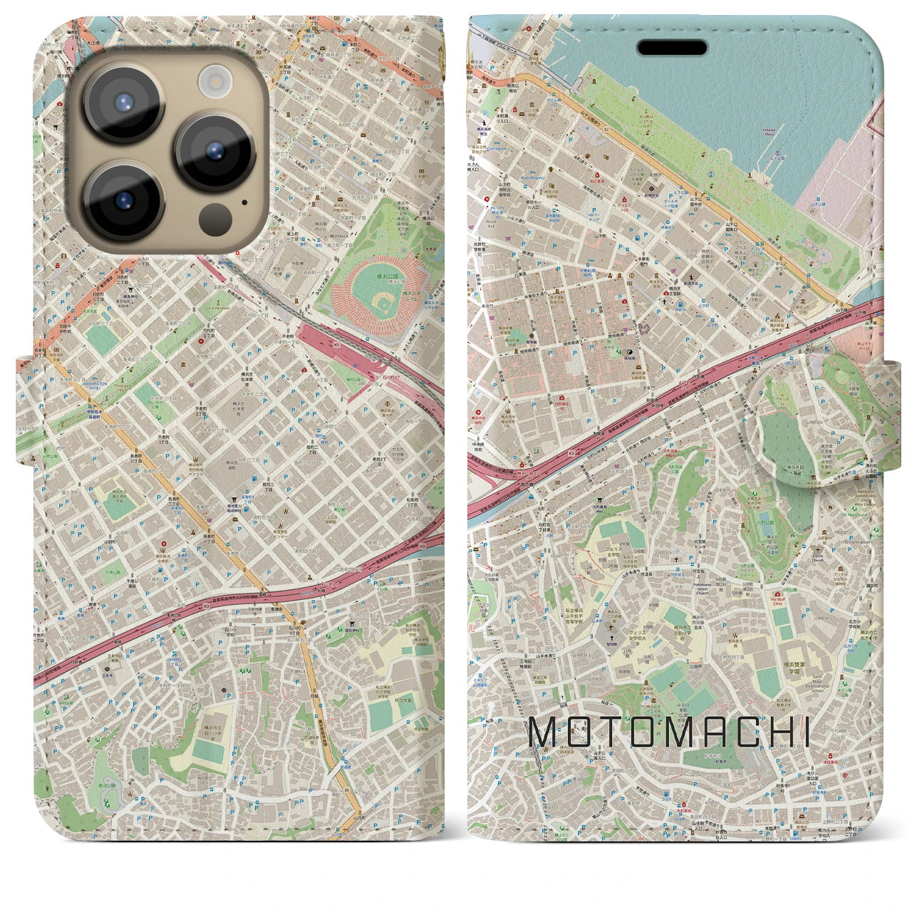 【元町(神奈川県)】地図柄iPhoneケース(手帳タイプ)