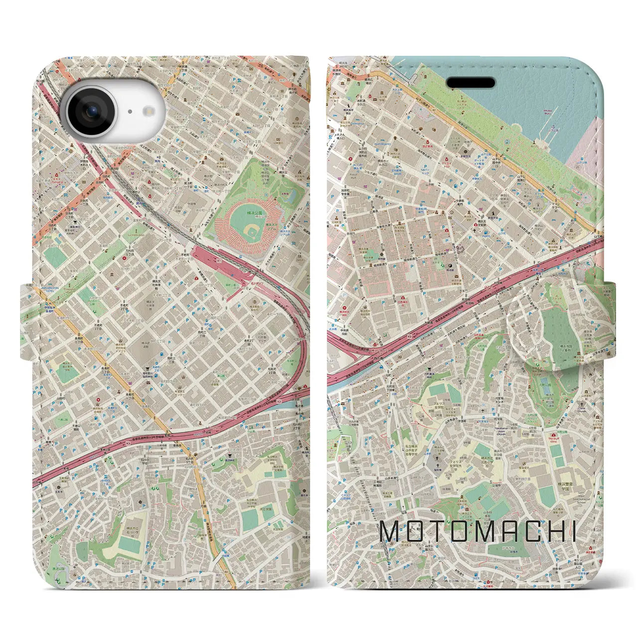 【元町(神奈川県)】地図柄iPhoneケース(手帳タイプ)