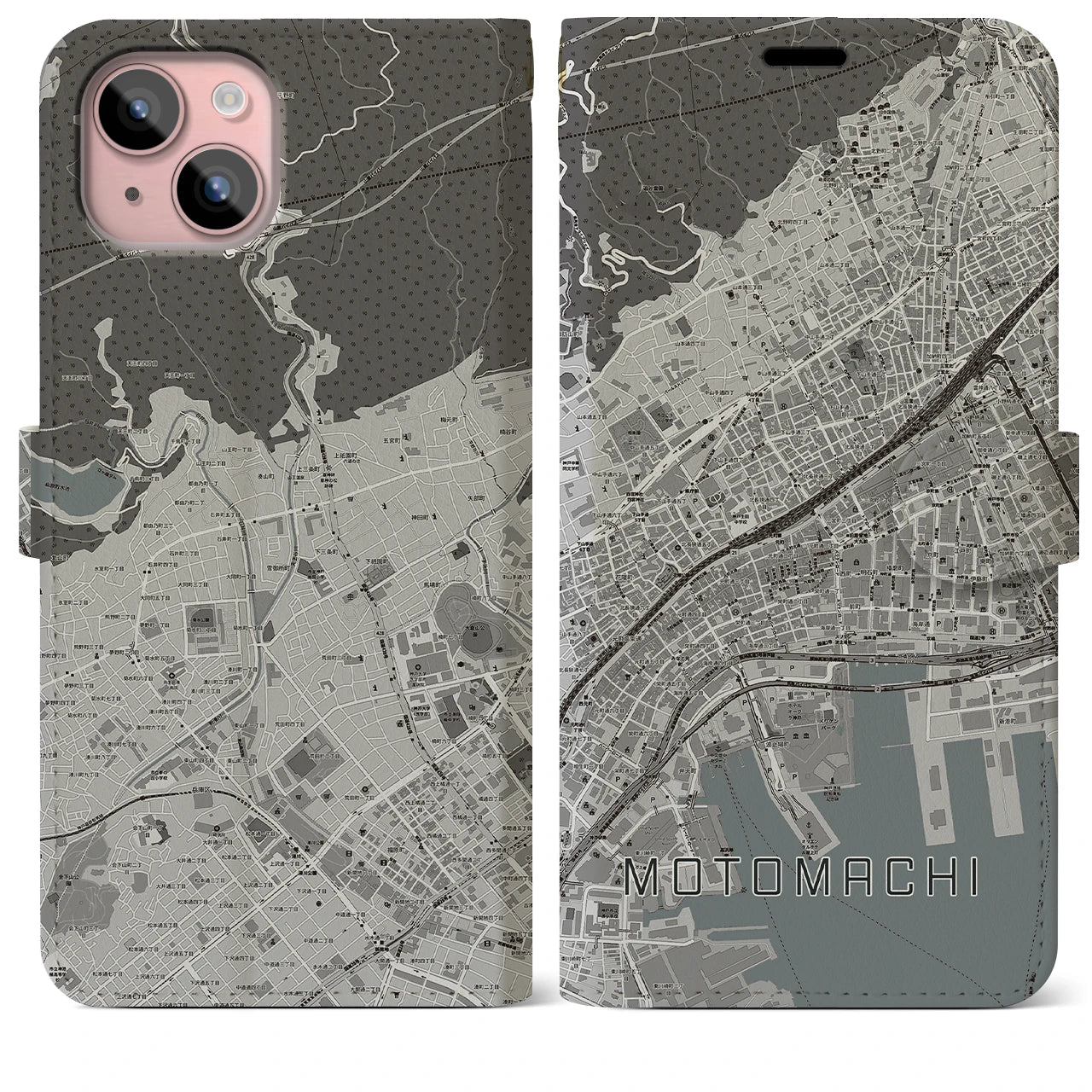 【元町(兵庫県)】地図柄iPhoneケース(手帳タイプ)