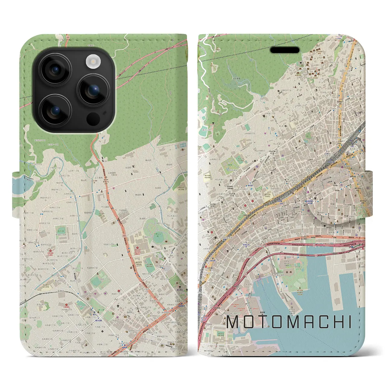 【元町(兵庫県)】地図柄iPhoneケース(手帳タイプ)ナチュラル・iPhone 16 用