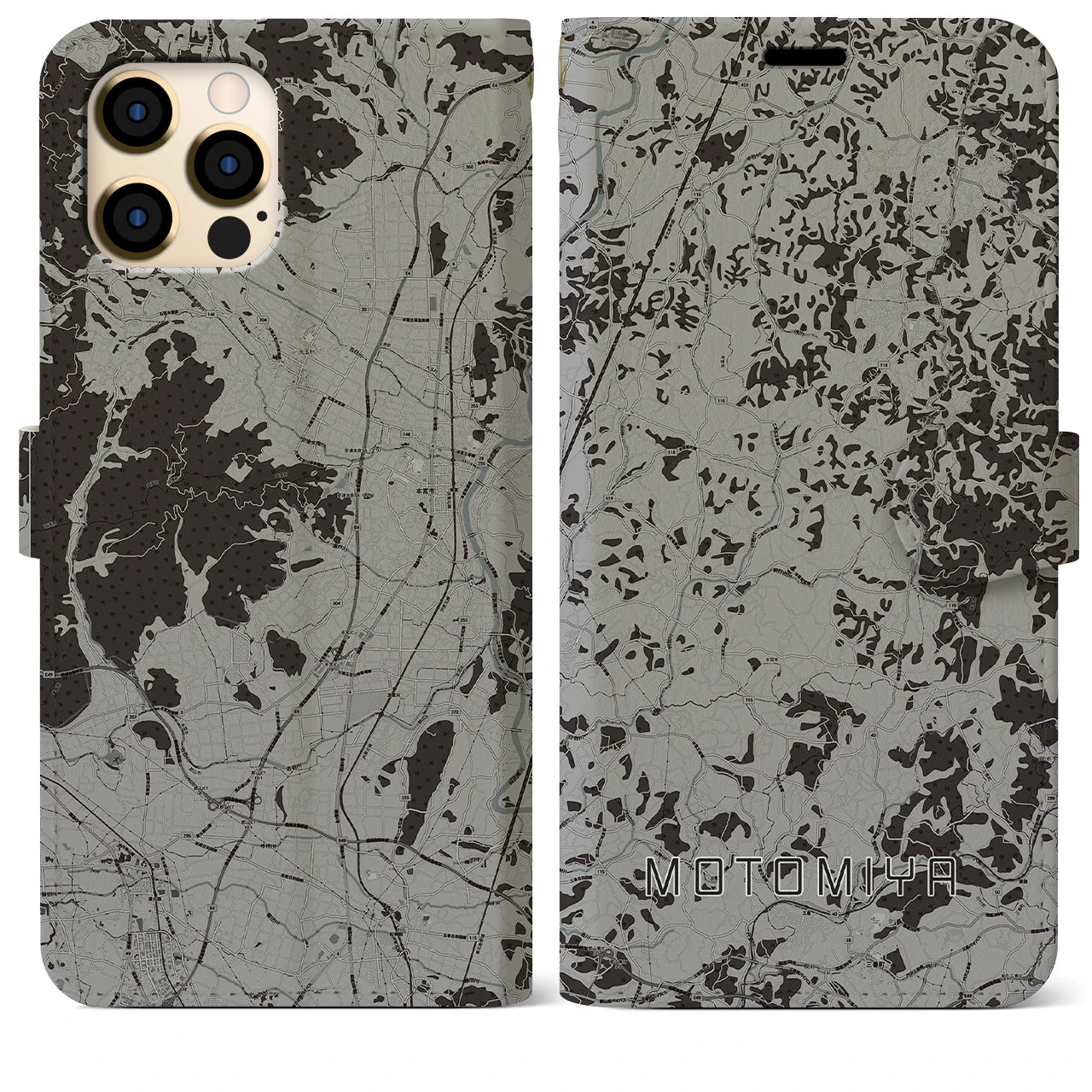 【本宮(福島県)】地図柄iPhoneケース(手帳タイプ)