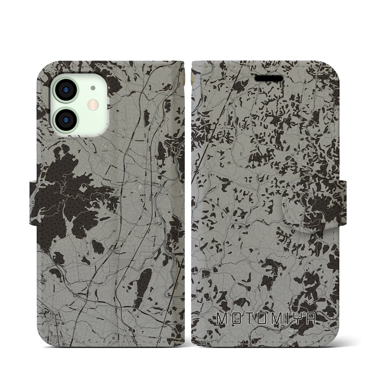 【本宮(福島県)】地図柄iPhoneケース(手帳タイプ)