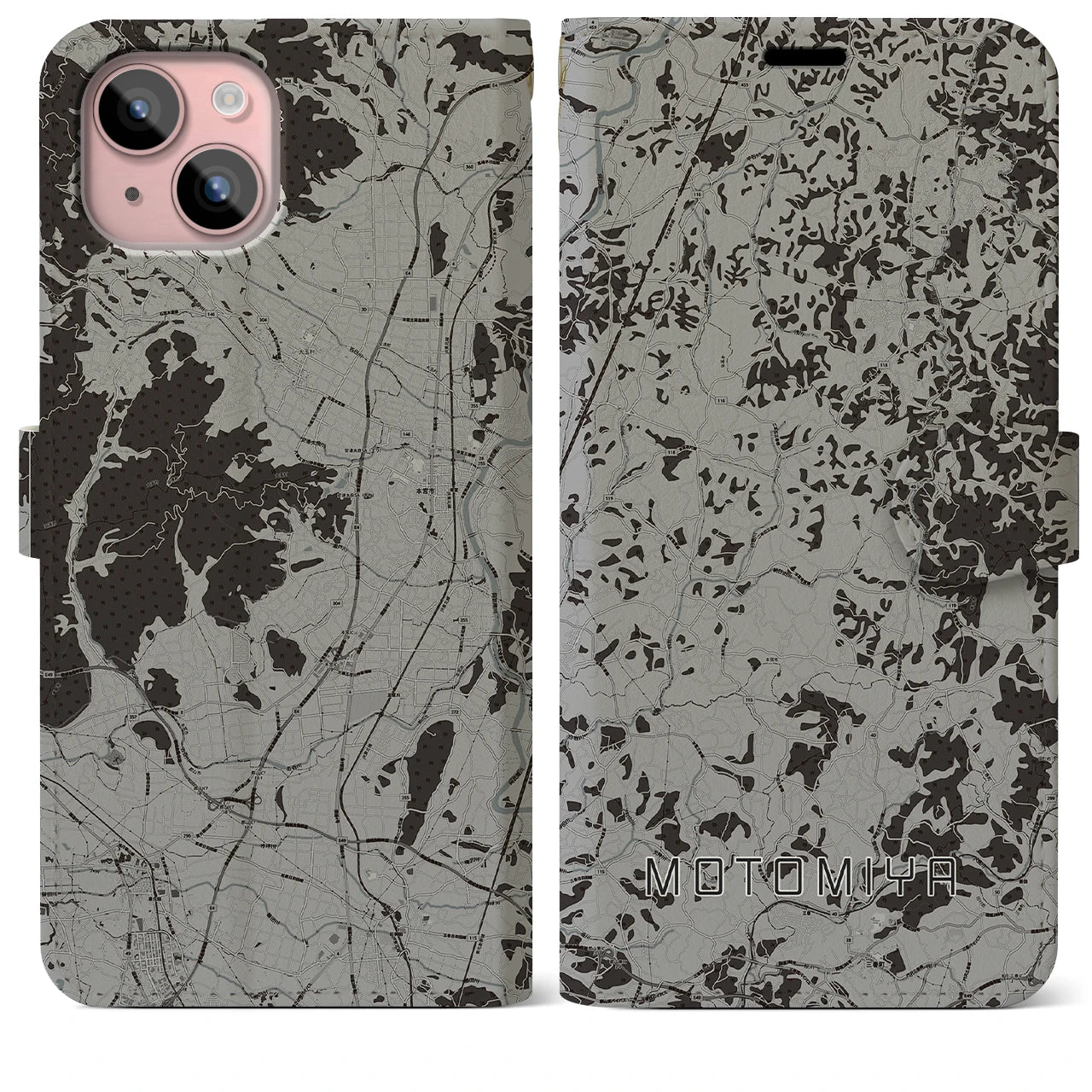 【本宮(福島県)】地図柄iPhoneケース(手帳タイプ)