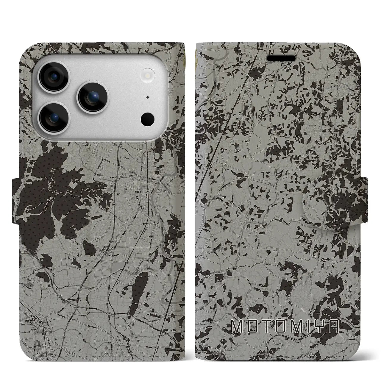 【本宮(福島県)】地図柄iPhoneケース(手帳タイプ)