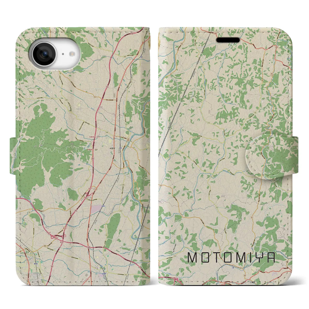【本宮(福島県)】地図柄iPhoneケース(手帳タイプ)