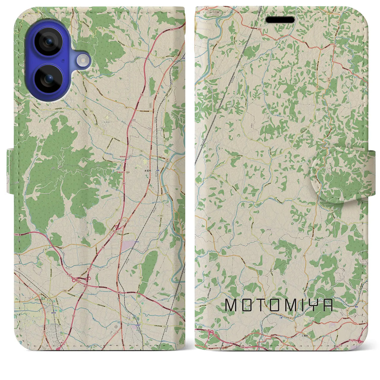 【本宮(福島県)】地図柄iPhoneケース(手帳タイプ)