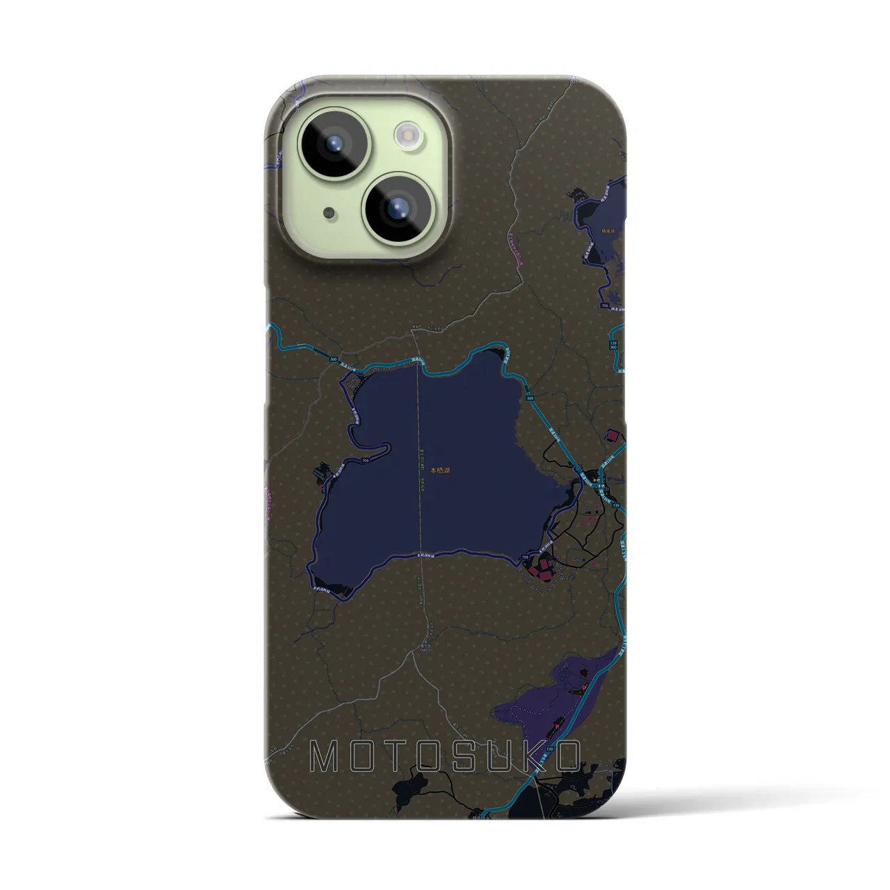 【本栖湖(山梨県)】地図柄iPhoneケース(バックカバータイプ)