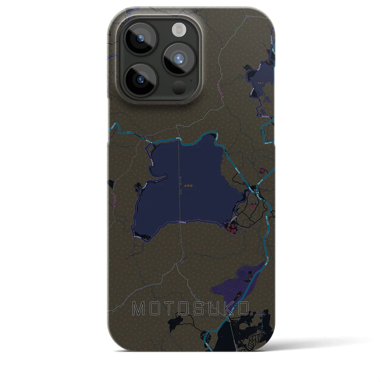 【本栖湖(山梨県)】地図柄iPhoneケース(バックカバータイプ)