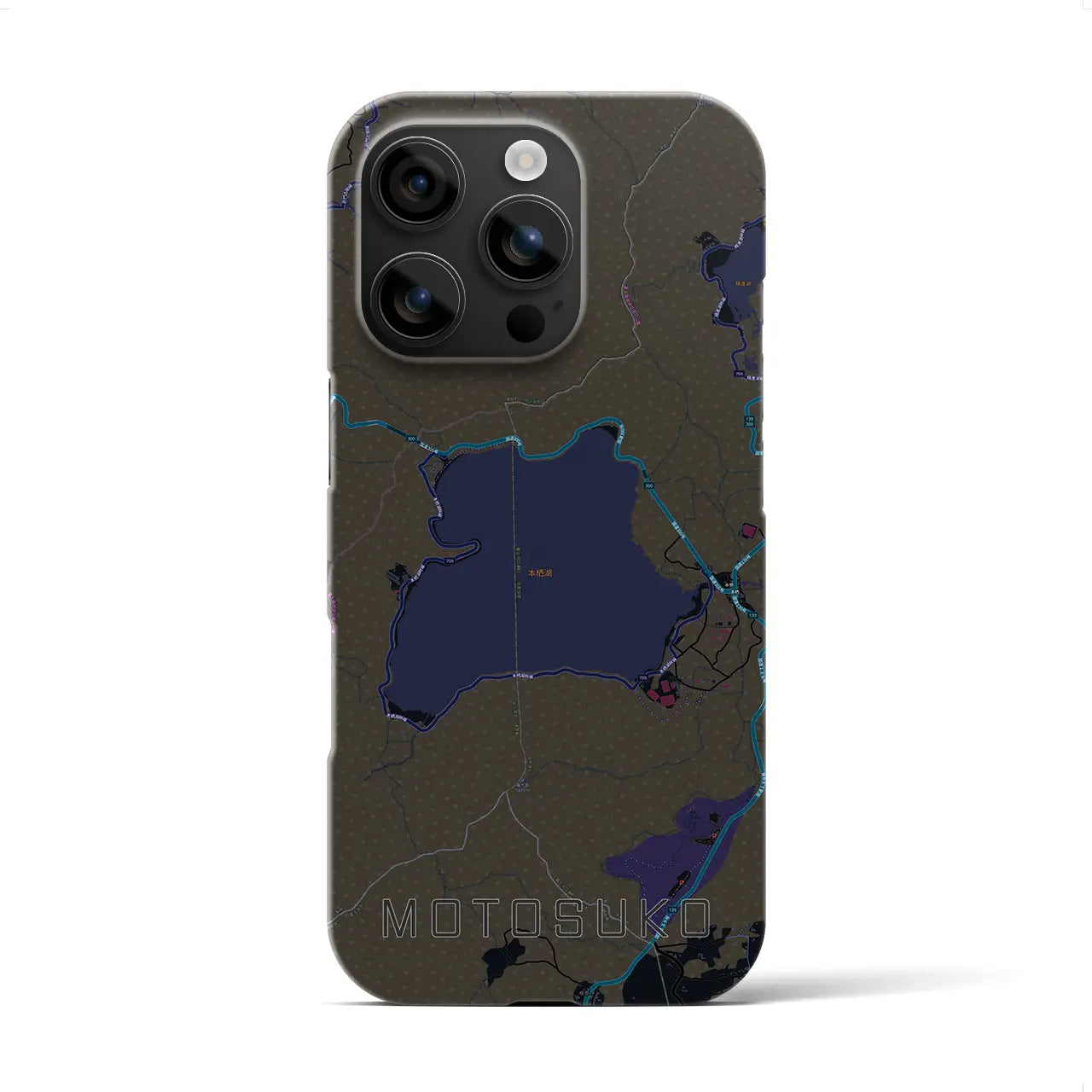 【本栖湖(山梨県)】地図柄iPhoneケース(バックカバータイプ)