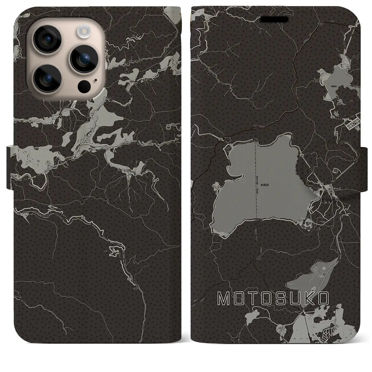 【本栖湖(山梨県)】地図柄iPhoneケース(手帳タイプ)