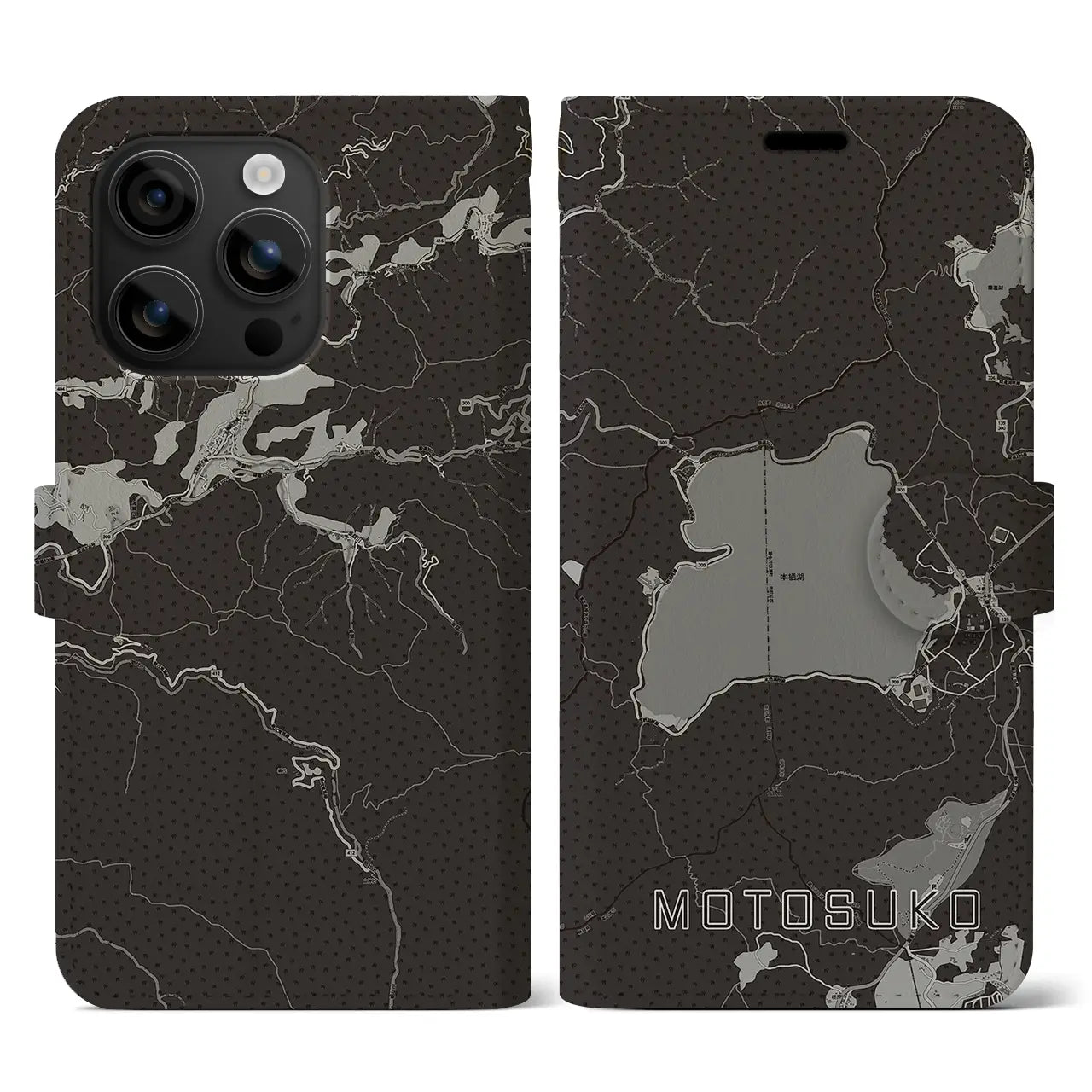 【本栖湖(山梨県)】地図柄iPhoneケース(手帳タイプ)