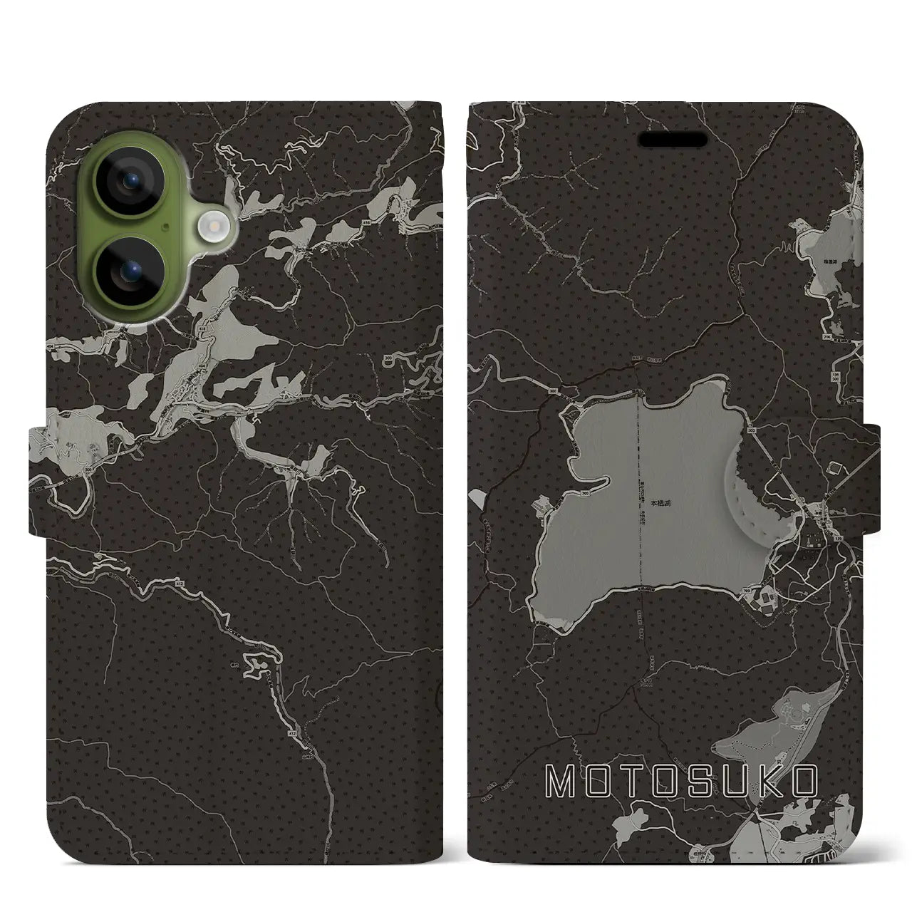 【本栖湖(山梨県)】地図柄iPhoneケース(手帳タイプ)