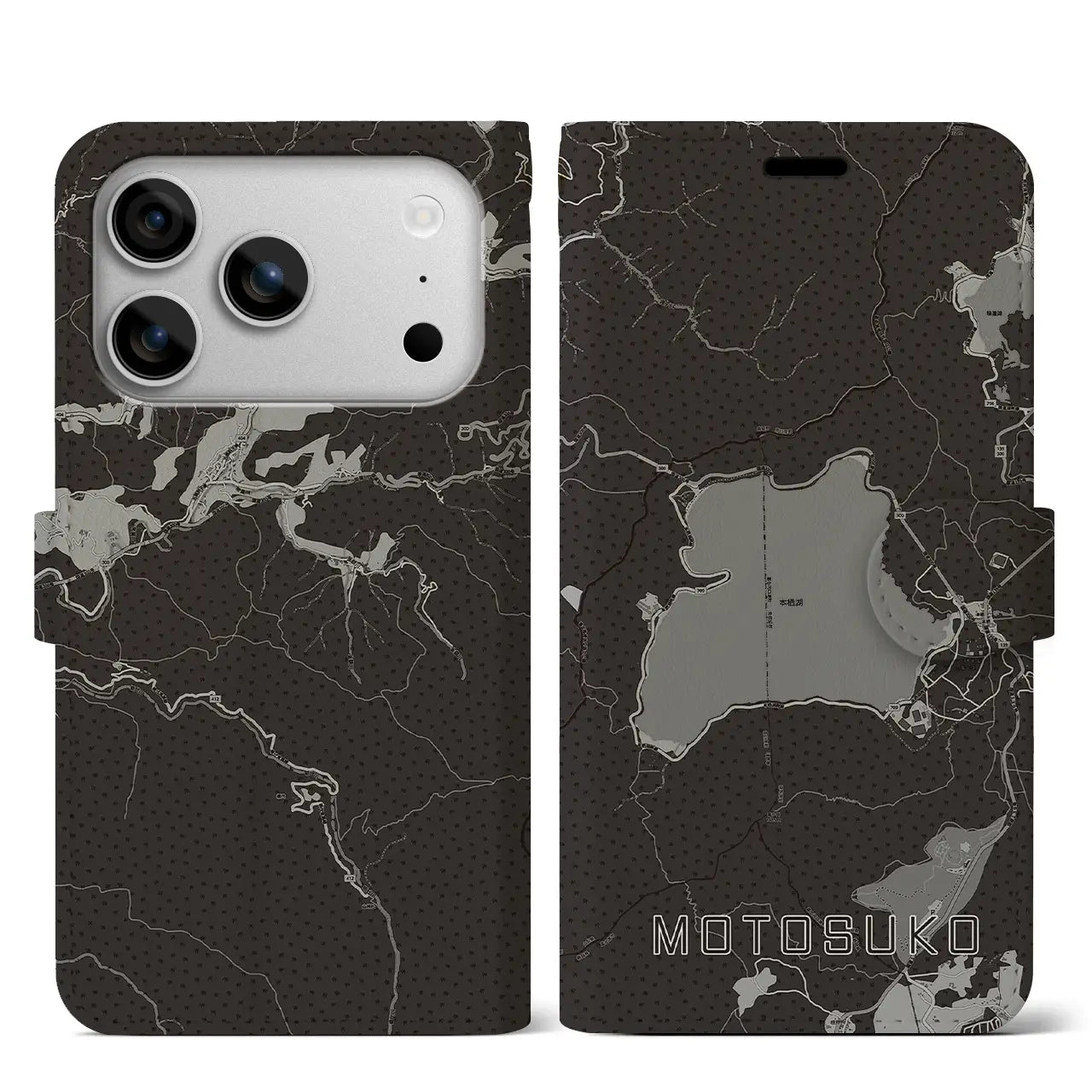 【本栖湖(山梨県)】地図柄iPhoneケース(手帳タイプ)