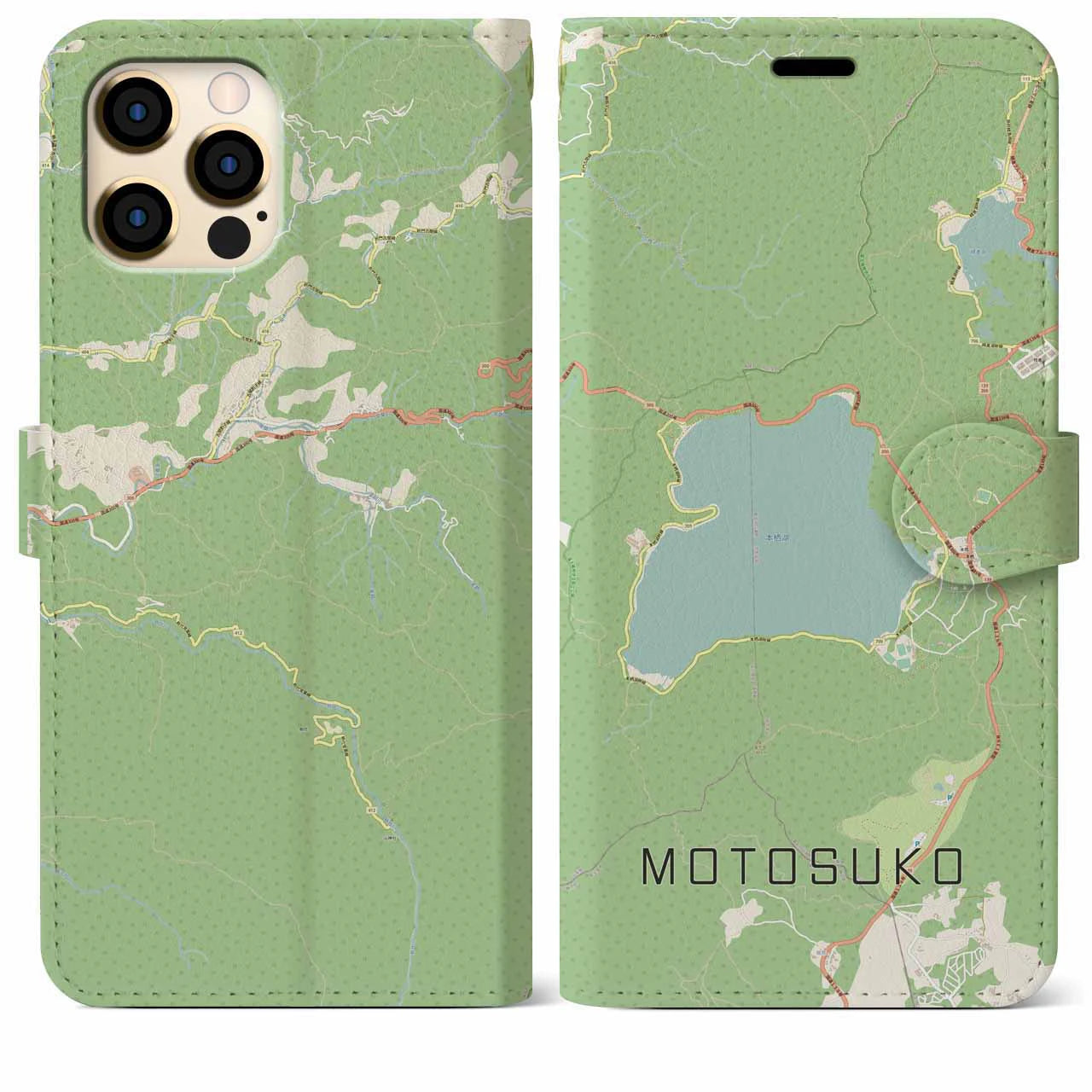 【本栖湖(山梨県)】地図柄iPhoneケース(手帳タイプ)