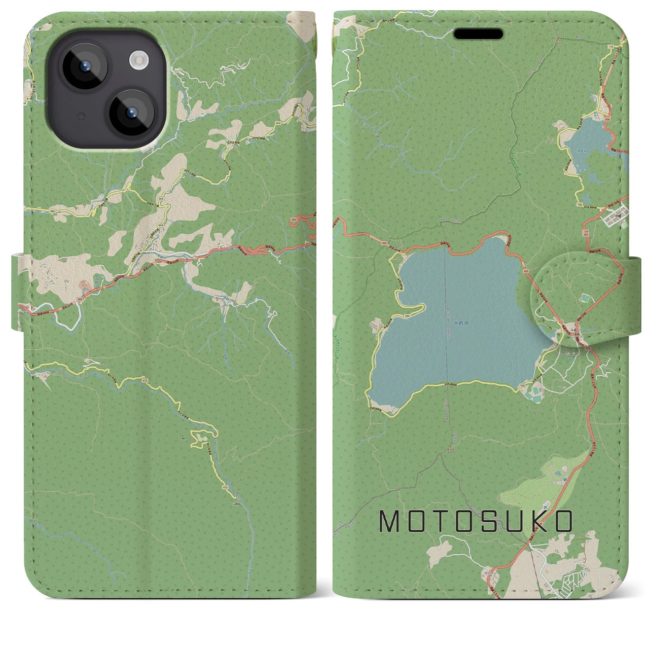【本栖湖(山梨県)】地図柄iPhoneケース(手帳タイプ)