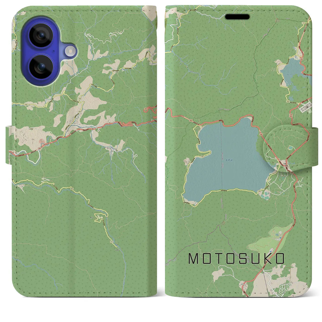 【本栖湖(山梨県)】地図柄iPhoneケース(手帳タイプ)ナチュラル・iPhone 16 Pro Max 用