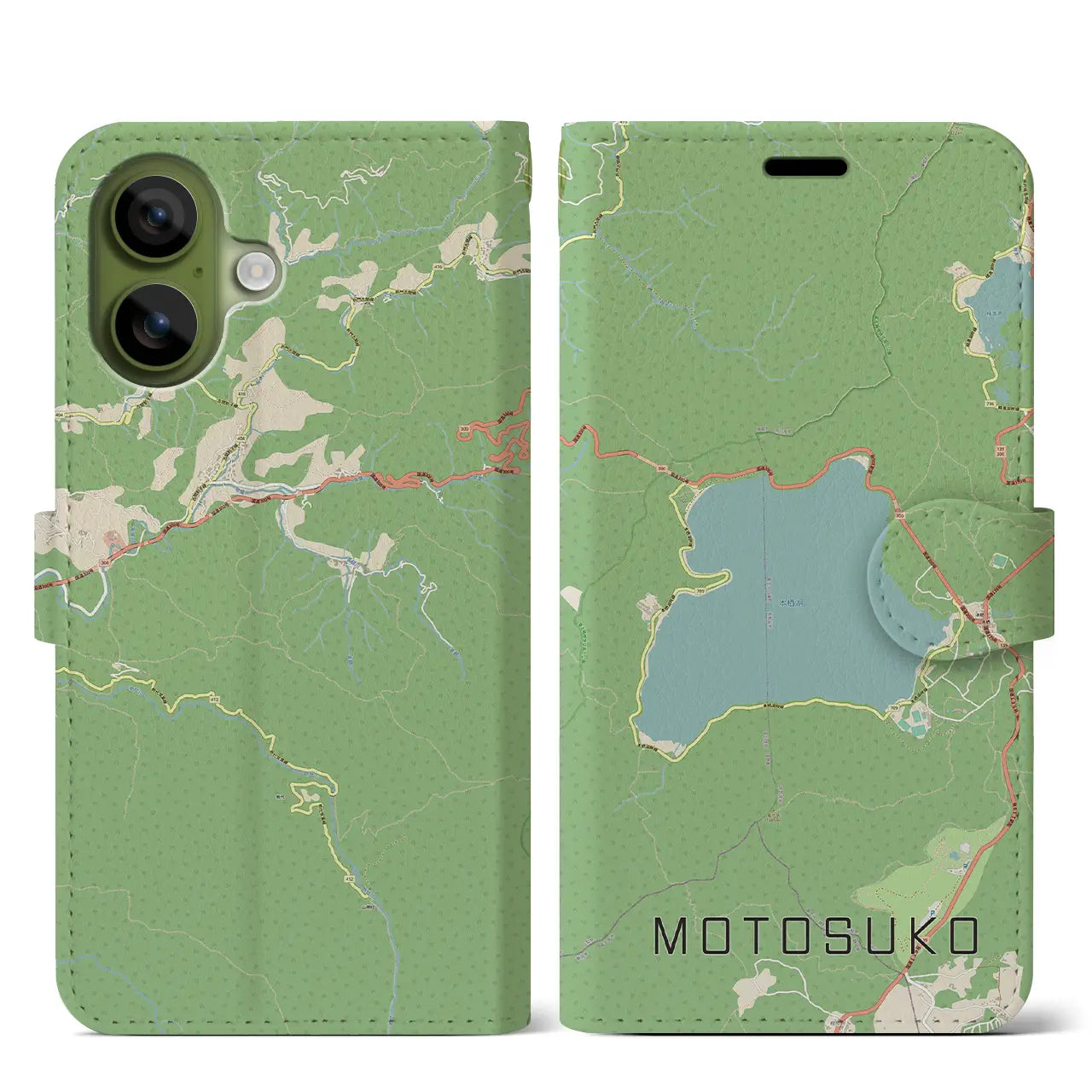 【本栖湖(山梨県)】地図柄iPhoneケース(手帳タイプ)