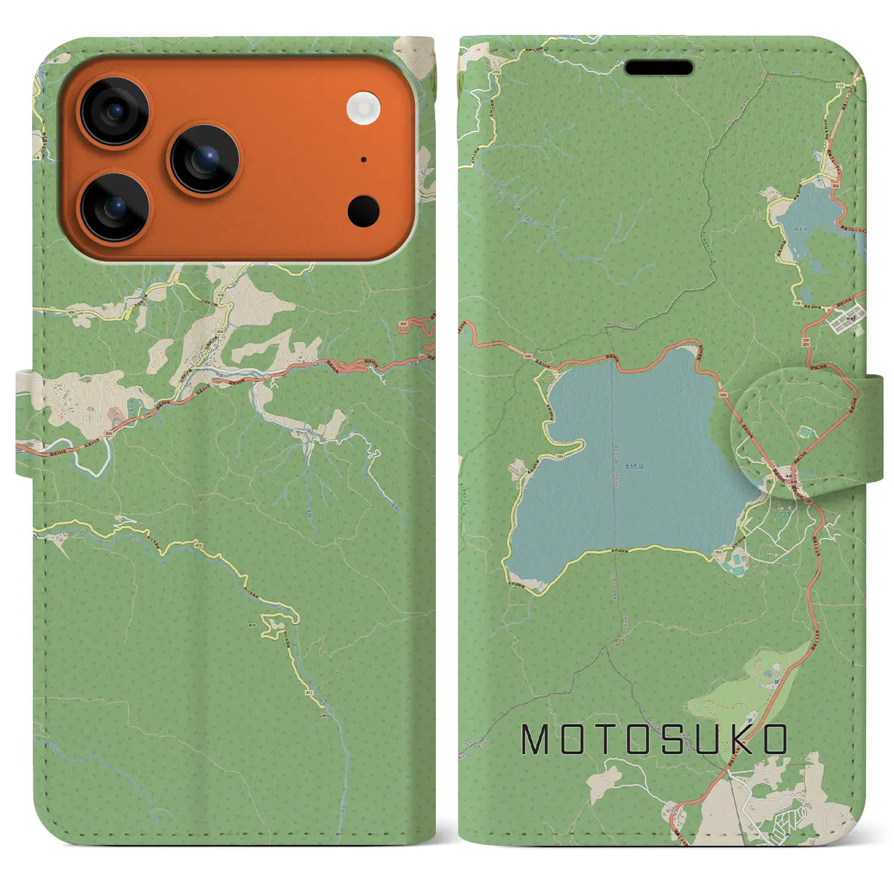 【本栖湖(山梨県)】地図柄iPhoneケース(手帳タイプ)