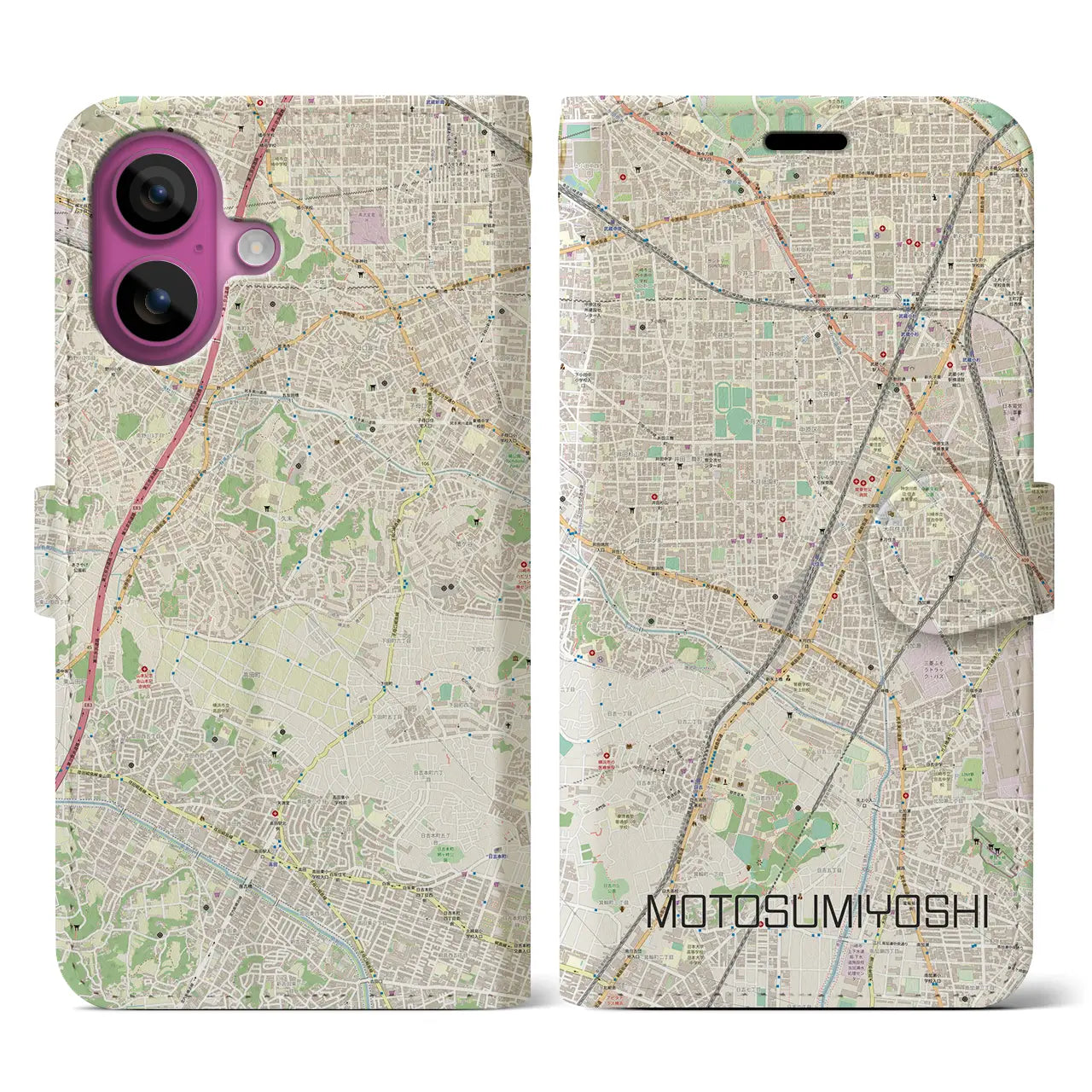 【元住吉(神奈川県)】地図柄iPhoneケース(手帳タイプ)