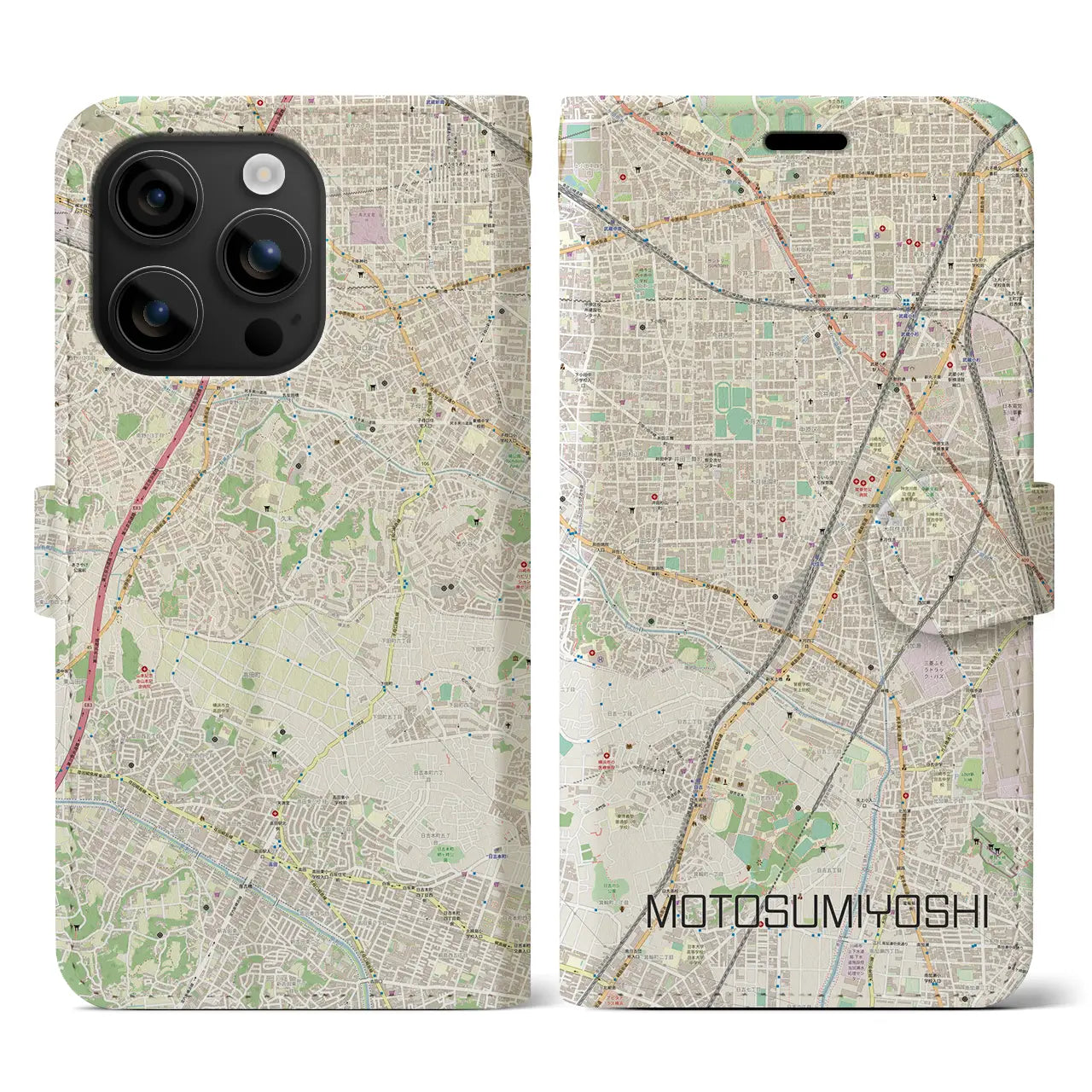 【元住吉(神奈川県)】地図柄iPhoneケース(手帳タイプ)ナチュラル・iPhone 16 用