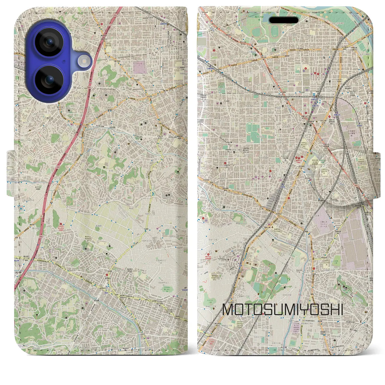 【元住吉(神奈川県)】地図柄iPhoneケース(手帳タイプ)ナチュラル・iPhone 16 Pro Max 用