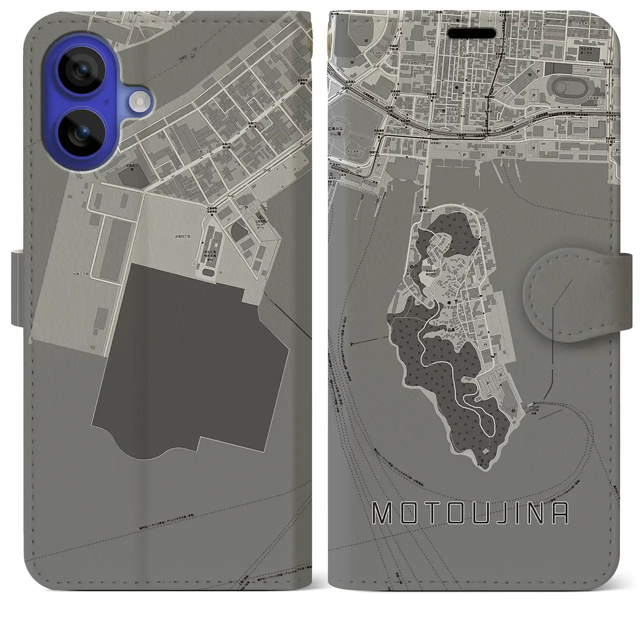 【元宇品(広島県)】地図柄iPhoneケース(手帳タイプ)モノトーン・iPhone 16 Pro Max 用