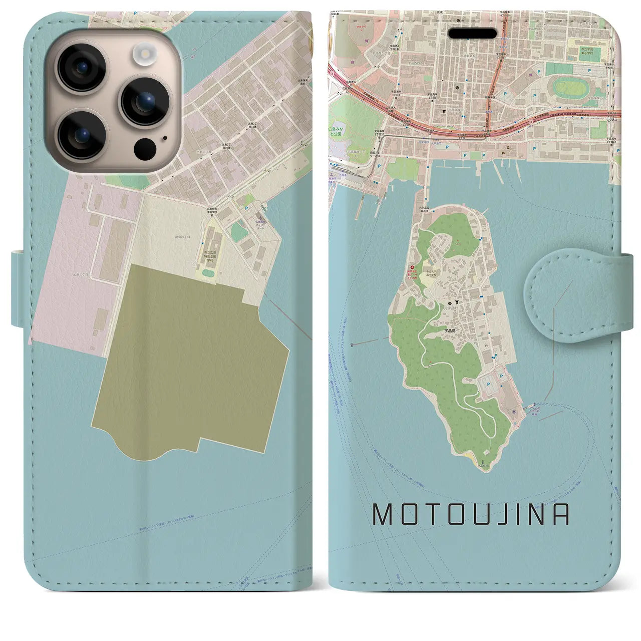【元宇品(広島県)】地図柄iPhoneケース(手帳タイプ)ナチュラル・iPhone 16 Plus 用