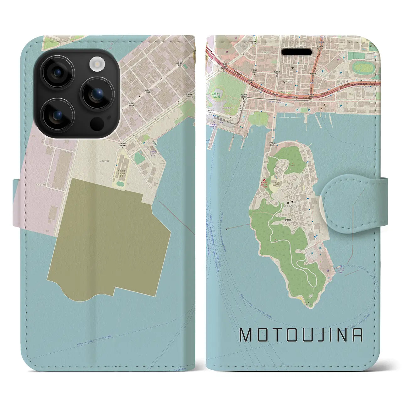 【元宇品(広島県)】地図柄iPhoneケース(手帳タイプ)ナチュラル・iPhone 16 用