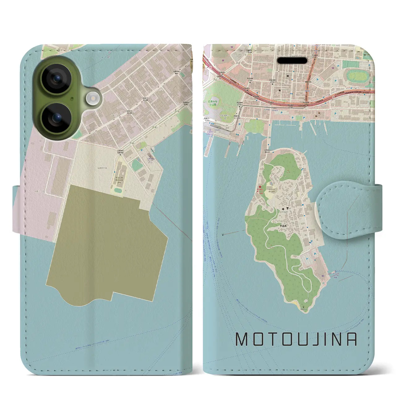 【元宇品(広島県)】地図柄iPhoneケース(手帳タイプ)モノトーン・iPhone 17 Pro Max 用