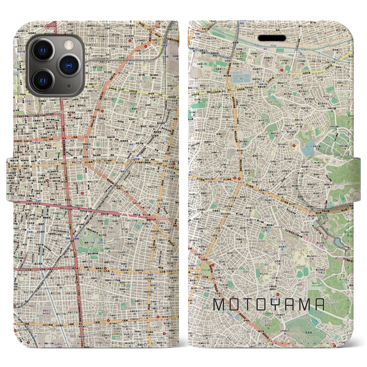 【本山(愛知県)】地図柄iPhoneケース(手帳タイプ)