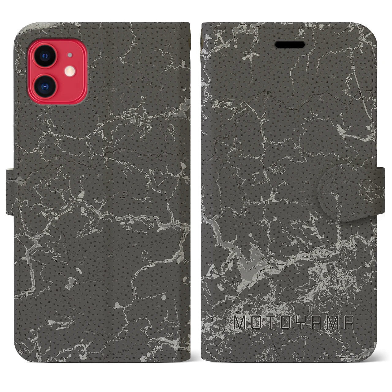 【本山(高知県)】地図柄iPhoneケース(手帳タイプ)モノトーン・iPhone 11 用