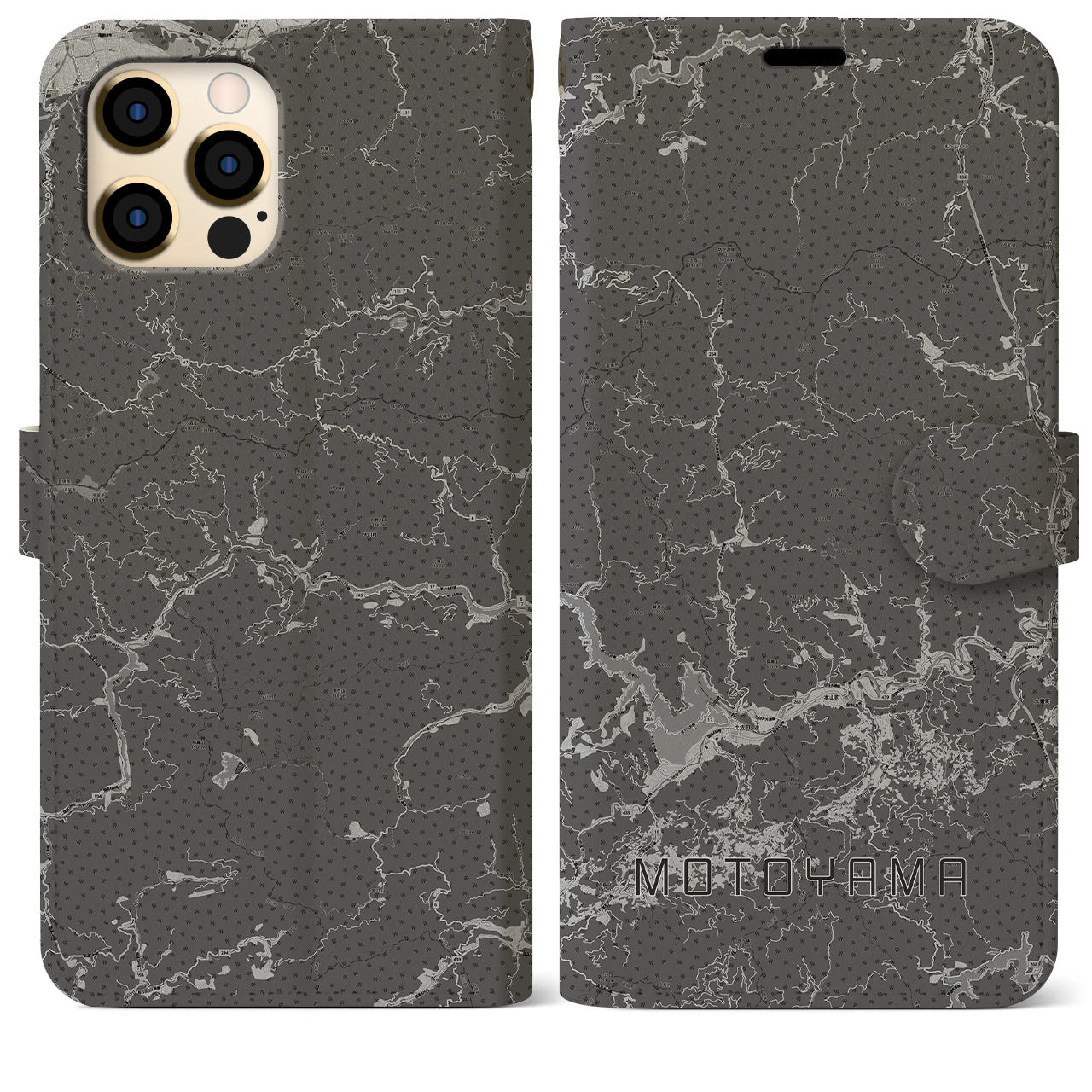 【本山(高知県)】地図柄iPhoneケース(手帳タイプ)モノトーン・iPhone 12 Pro Max 用