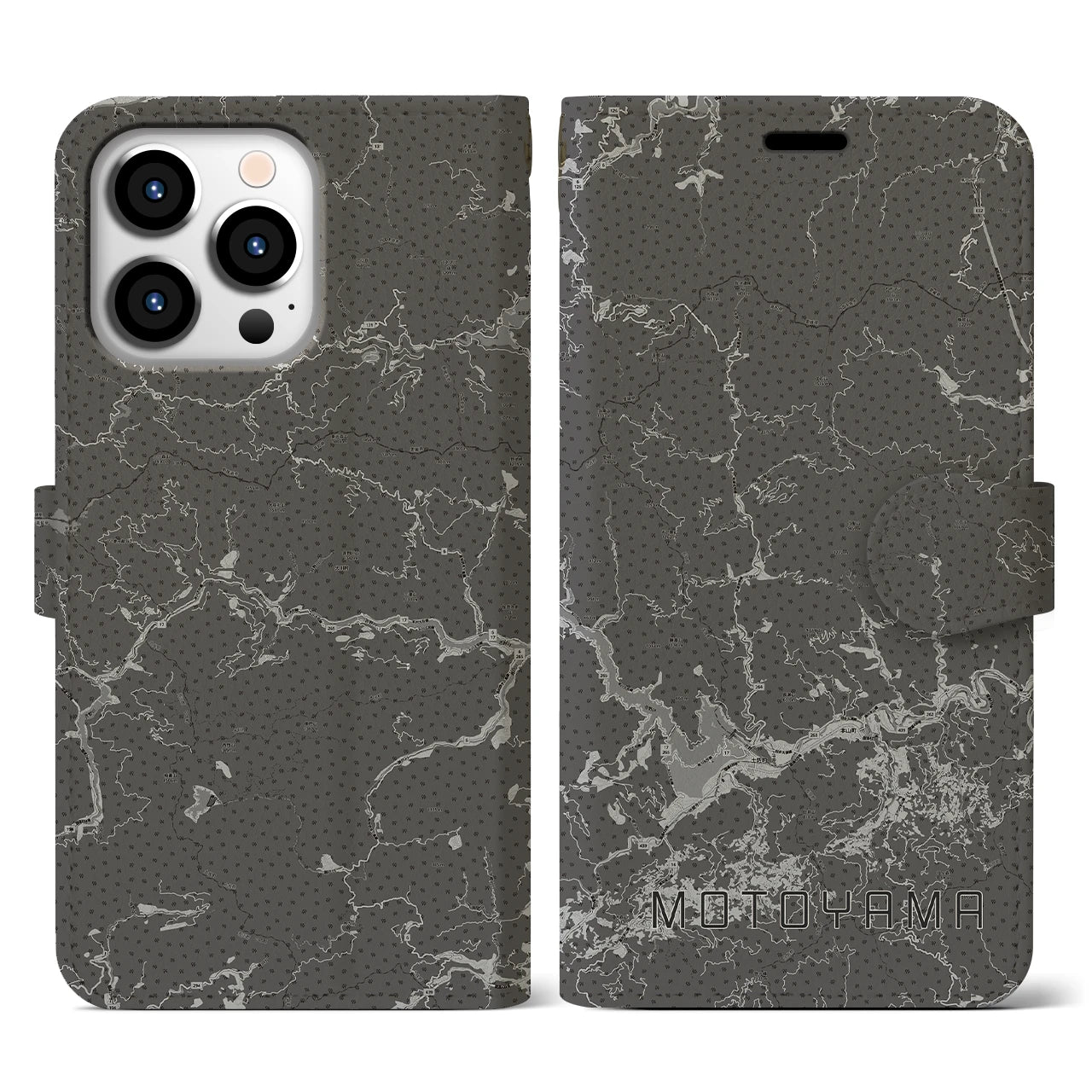 【本山(高知県)】地図柄iPhoneケース(手帳タイプ)モノトーン・iPhone 13 Pro 用