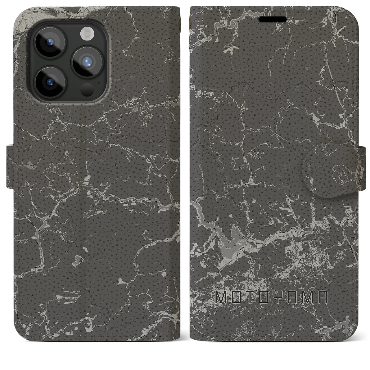 【本山(高知県)】地図柄iPhoneケース(手帳タイプ)モノトーン・iPhone 15 Pro Max 用