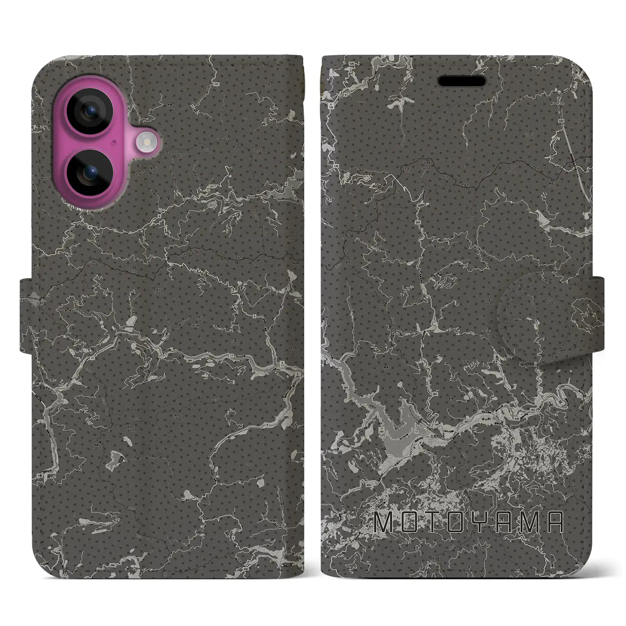 【本山(高知県)】地図柄iPhoneケース(手帳タイプ)モノトーン・iPhone 16 Pro 用
