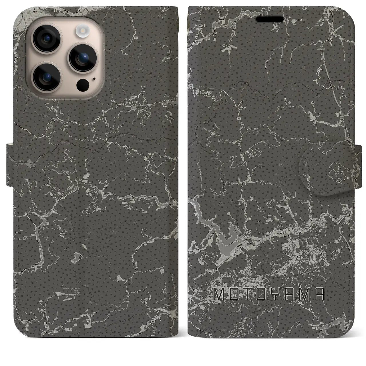 【本山(高知県)】地図柄iPhoneケース(手帳タイプ)モノトーン・iPhone 16 Plus 用