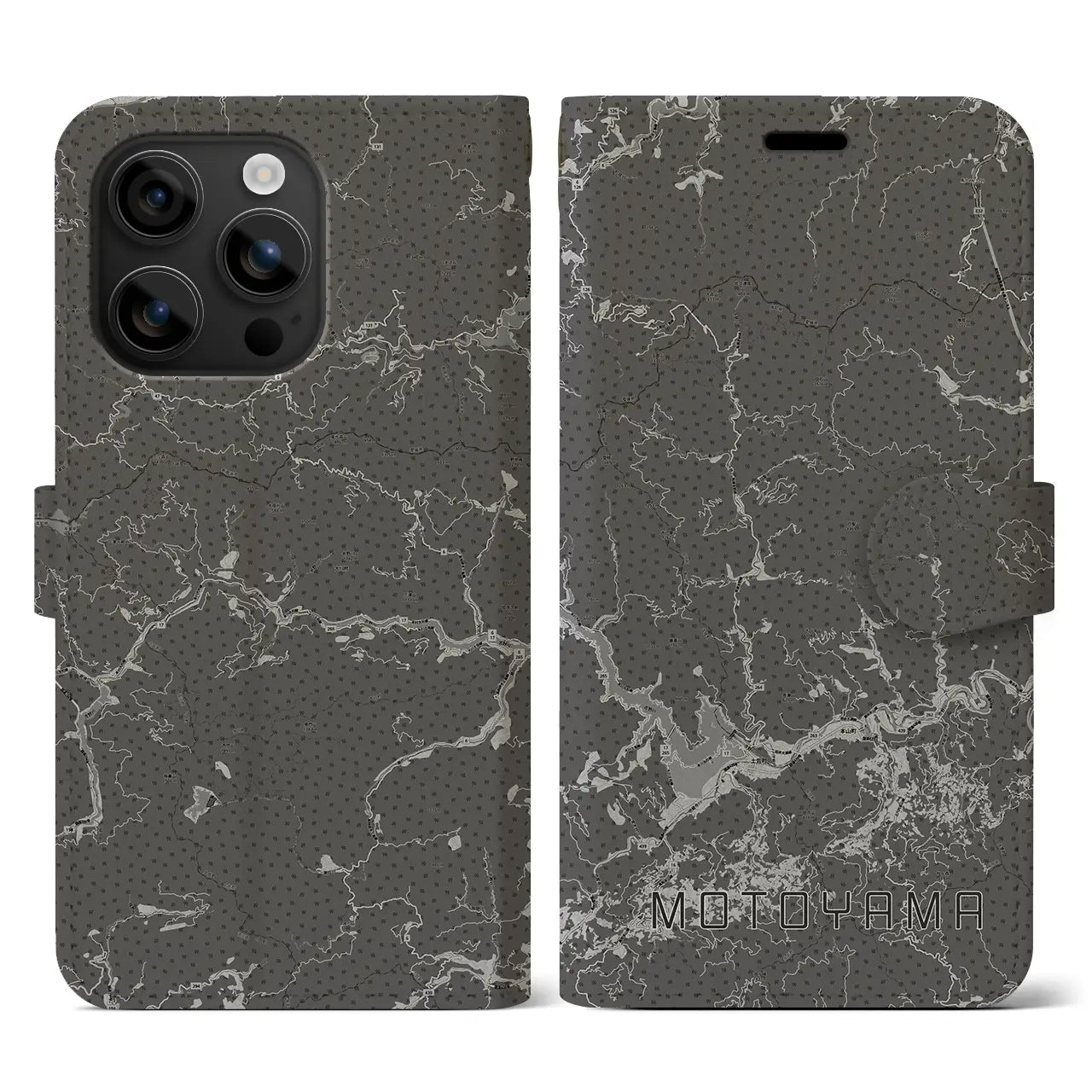 【本山(高知県)】地図柄iPhoneケース(手帳タイプ)モノトーン・iPhone 16 用