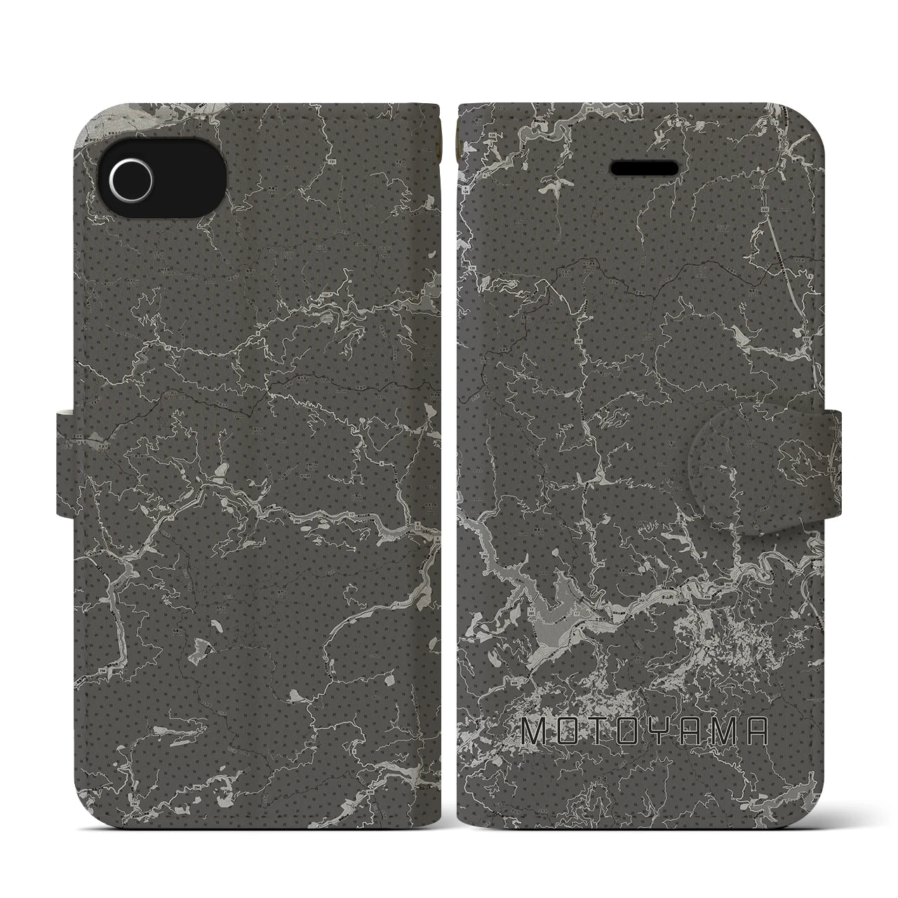 【本山(高知県)】地図柄iPhoneケース(手帳タイプ)モノトーン・iPhone SE(第3 / 第2世代) / 8 / 7 / 6s / 6 用