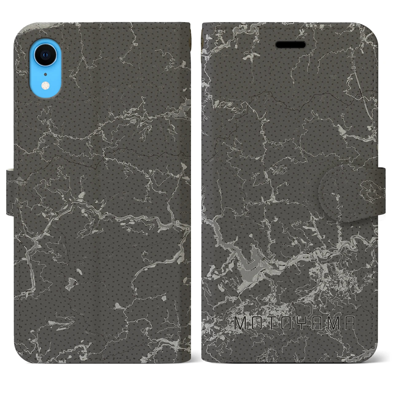 【本山(高知県)】地図柄iPhoneケース(手帳タイプ)モノトーン・iPhone XR 用