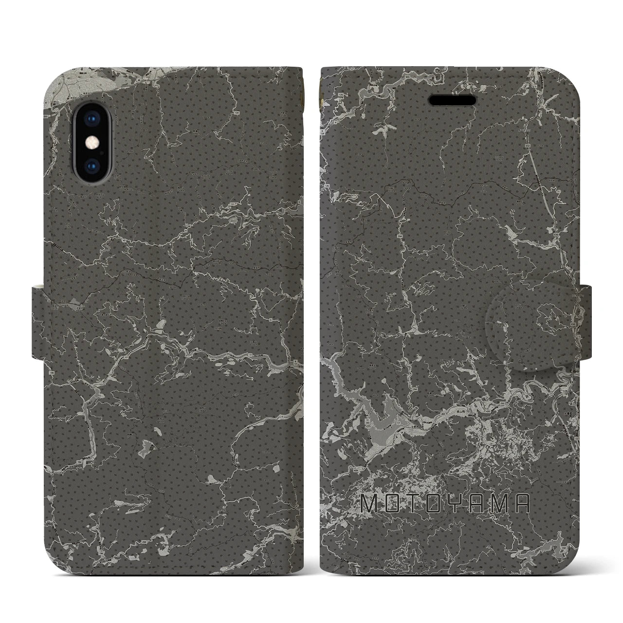 【本山(高知県)】地図柄iPhoneケース(手帳タイプ)モノトーン・iPhone XS / X 用