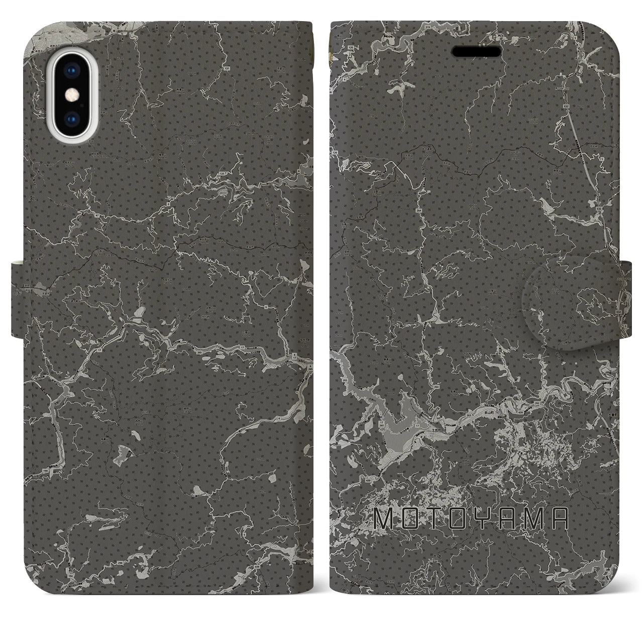 【本山(高知県)】地図柄iPhoneケース(手帳タイプ)モノトーン・iPhone XS Max 用