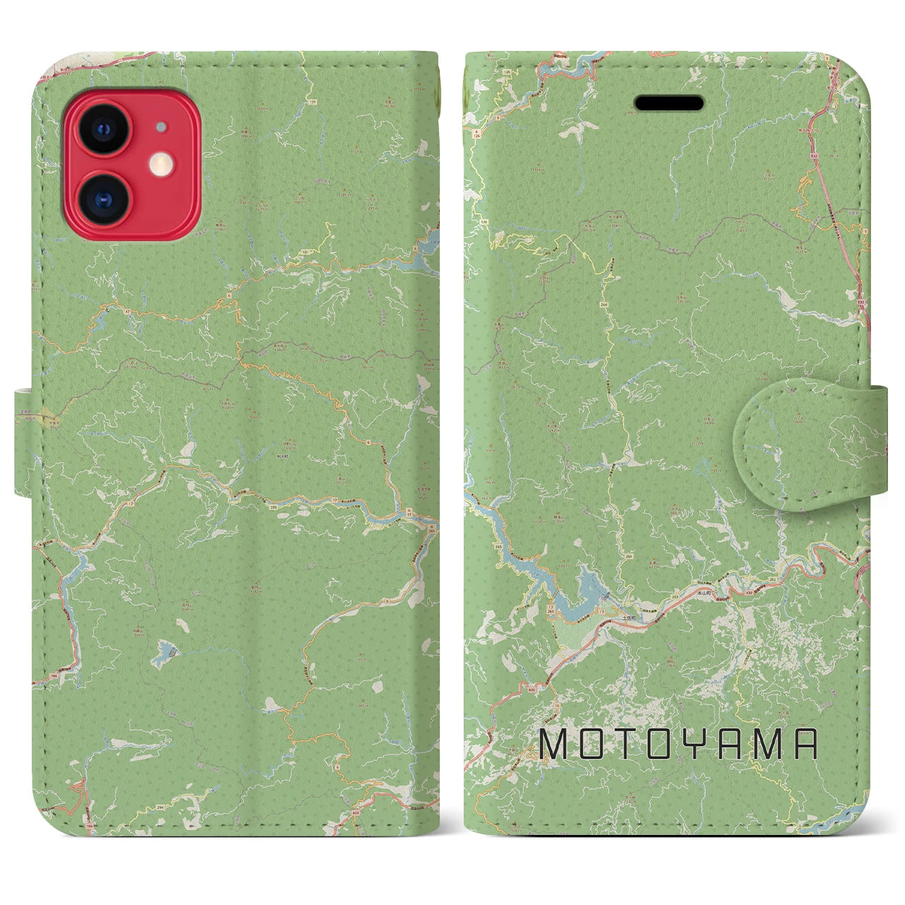 【本山(高知県)】地図柄iPhoneケース(手帳タイプ)ナチュラル・iPhone 11 用