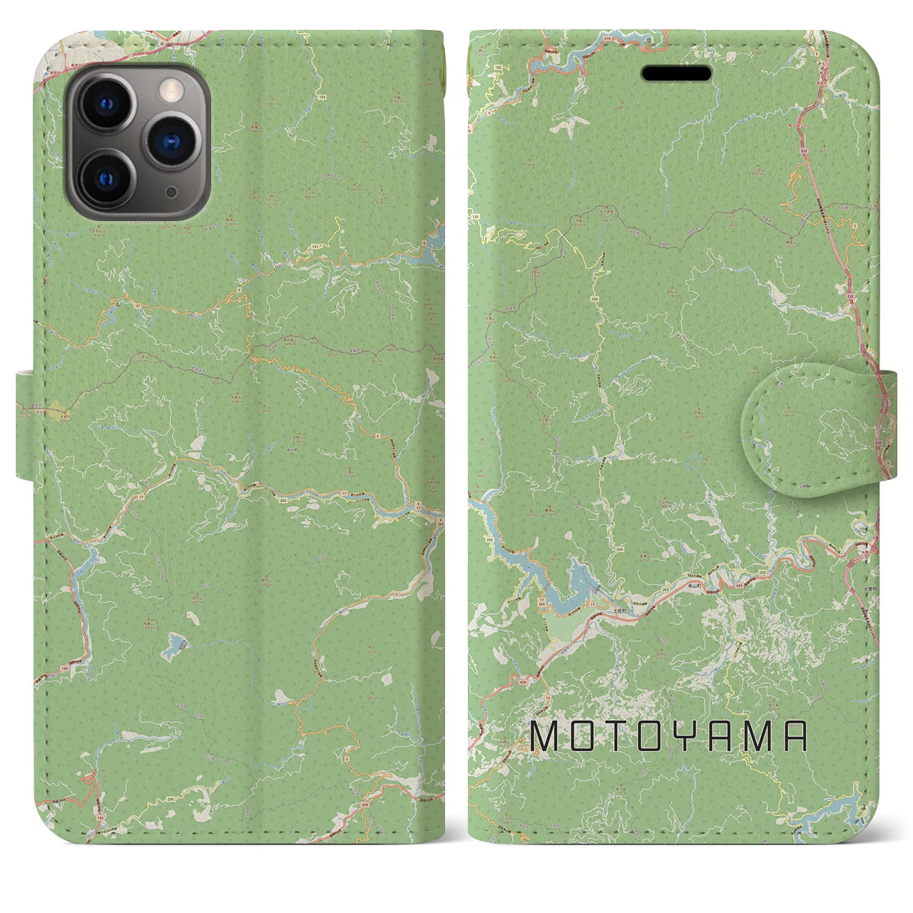 【本山(高知県)】地図柄iPhoneケース(手帳タイプ)ナチュラル・iPhone 11 Pro Max 用