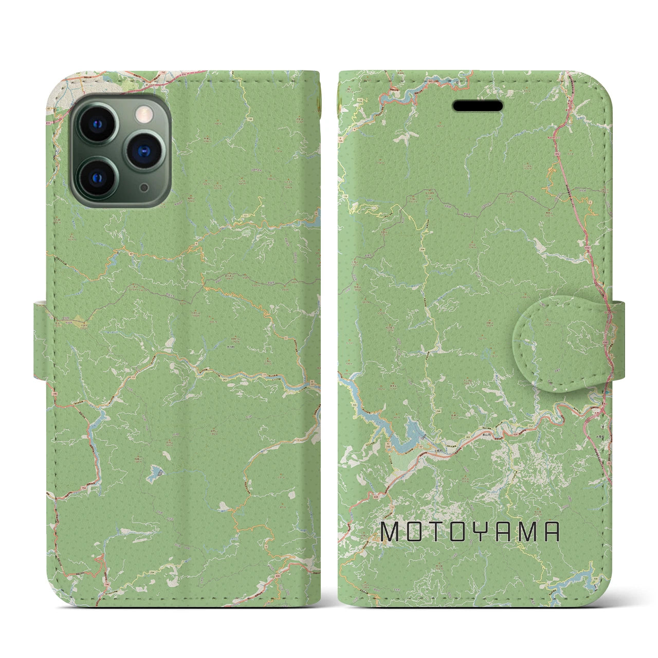 【本山(高知県)】地図柄iPhoneケース(手帳タイプ)ナチュラル・iPhone 11 Pro 用