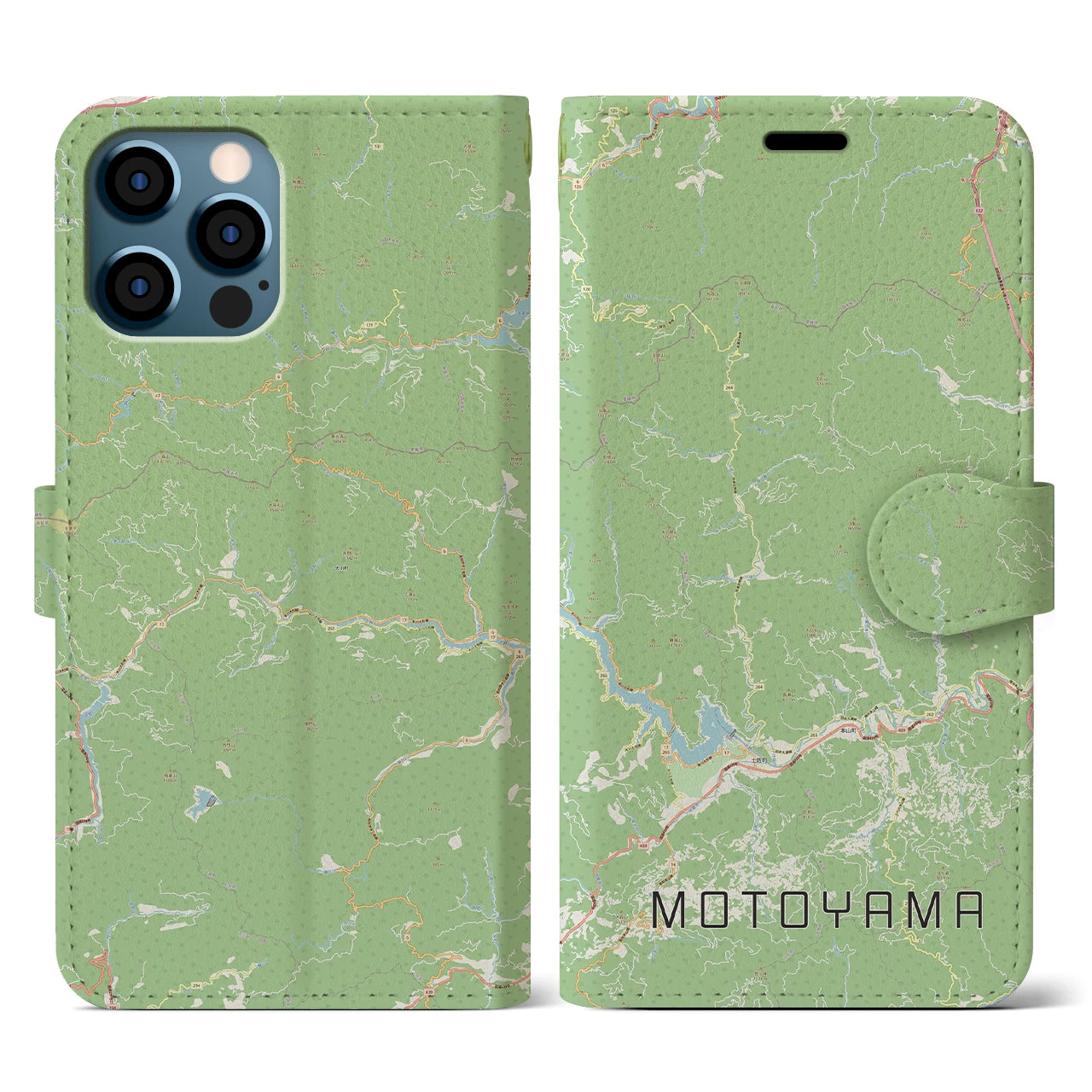 【本山(高知県)】地図柄iPhoneケース(手帳タイプ)ナチュラル・iPhone 12 / 12 Pro 用